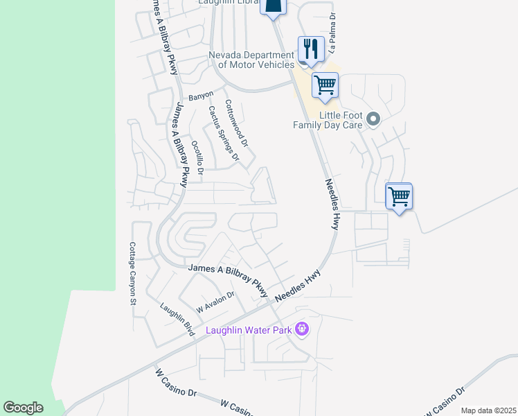 map of restaurants, bars, coffee shops, grocery stores, and more near 2056 Mesquite Lane in Laughlin