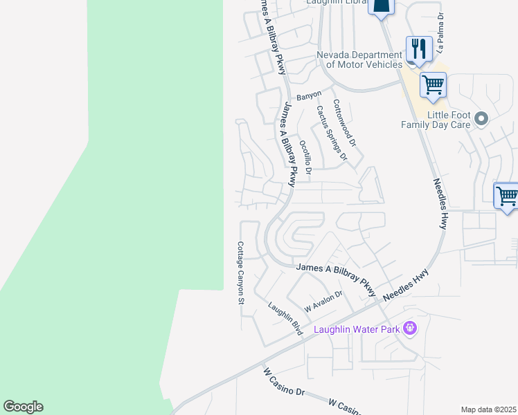 map of restaurants, bars, coffee shops, grocery stores, and more near 2285 Canyon Song Avenue in Laughlin