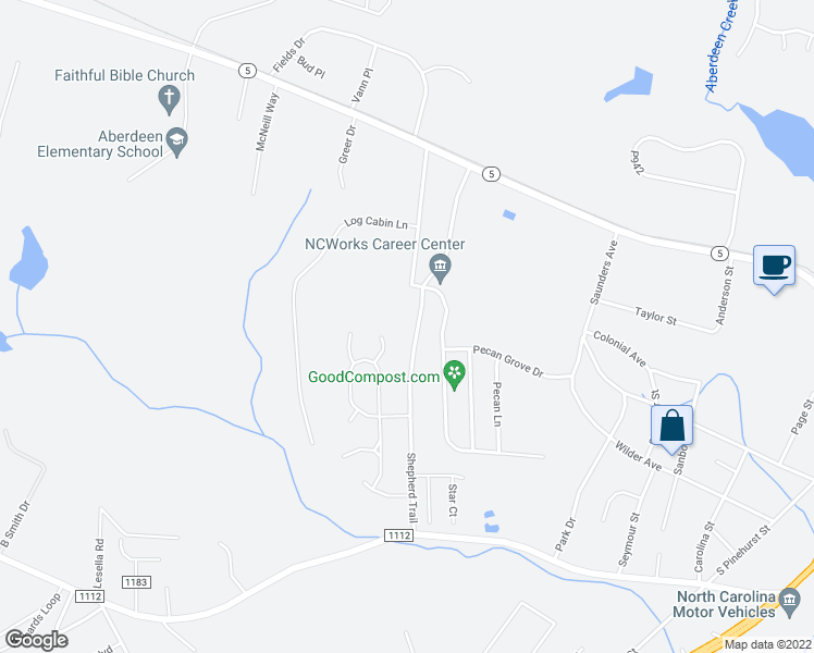 map of restaurants, bars, coffee shops, grocery stores, and more near 316 Shepherd Trail in Aberdeen