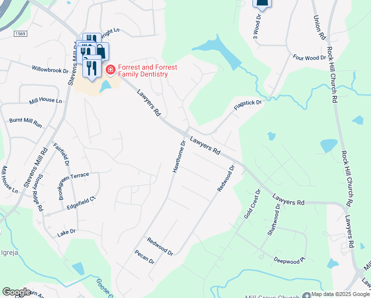 map of restaurants, bars, coffee shops, grocery stores, and more near 1017 Hawthorne Drive in Indian Trail
