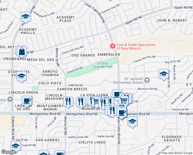 map of restaurants, bars, coffee shops, grocery stores, and more near 4700 Morris Street Northeast in Albuquerque