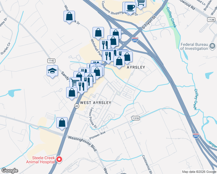 map of restaurants, bars, coffee shops, grocery stores, and more near in Charlotte