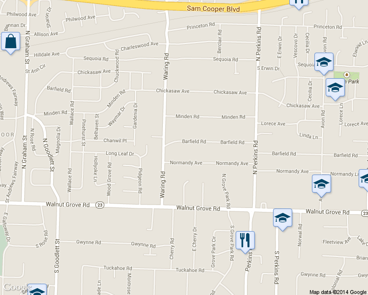 map of restaurants, bars, coffee shops, grocery stores, and more near 4425 Barfield Rd in Memphis