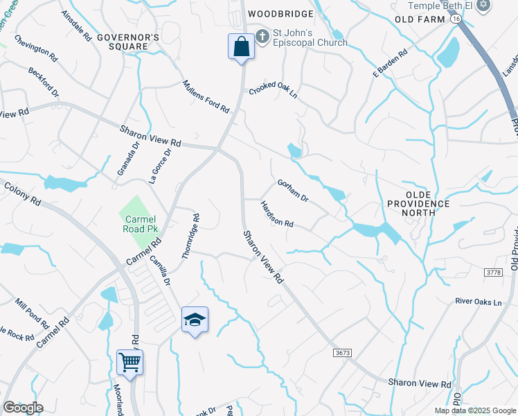map of restaurants, bars, coffee shops, grocery stores, and more near 4848 Hardison Road in Charlotte