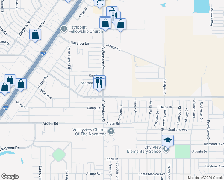 map of restaurants, bars, coffee shops, grocery stores, and more near 6731-7099 South Western Street in Amarillo