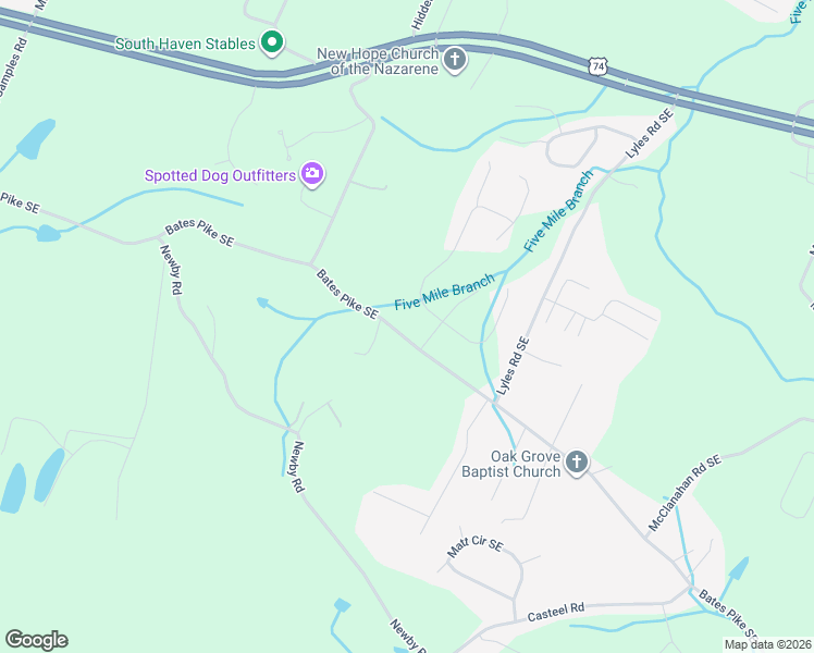 map of restaurants, bars, coffee shops, grocery stores, and more near 119 Greystone Lane Southeast in Cleveland