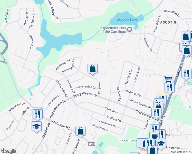 map of restaurants, bars, coffee shops, grocery stores, and more near 5138 Hewitt Drive in Fayetteville