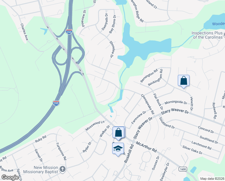 map of restaurants, bars, coffee shops, grocery stores, and more near 5305 Chesapeake Road in Fayetteville