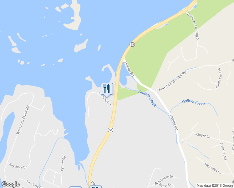 map of restaurants, bars, coffee shops, grocery stores, and more near 6528 Highway 58 in Harrison