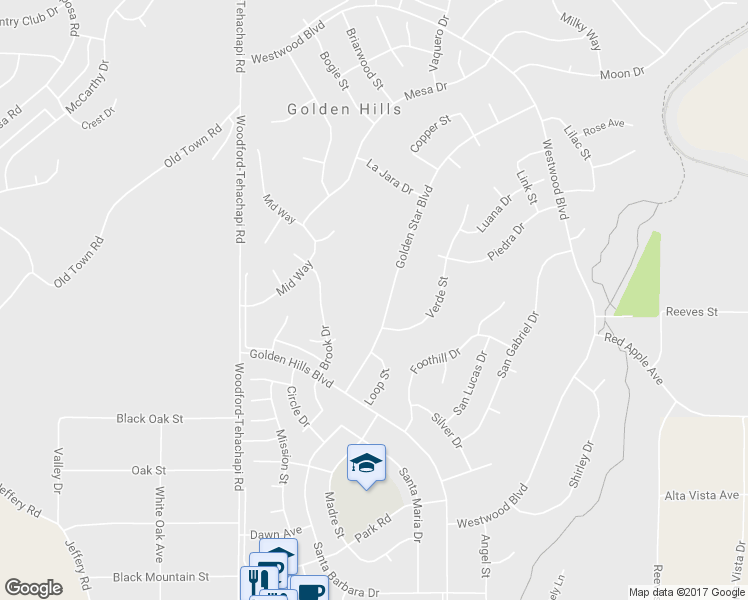 map of restaurants, bars, coffee shops, grocery stores, and more near 21721 Golden Star Boulevard in Tehachapi