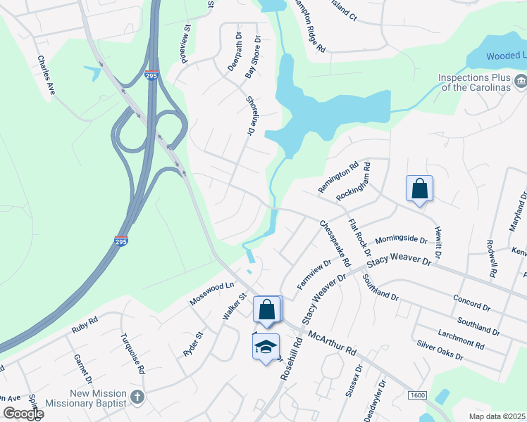 map of restaurants, bars, coffee shops, grocery stores, and more near 5301 Chesapeake Road in Fayetteville