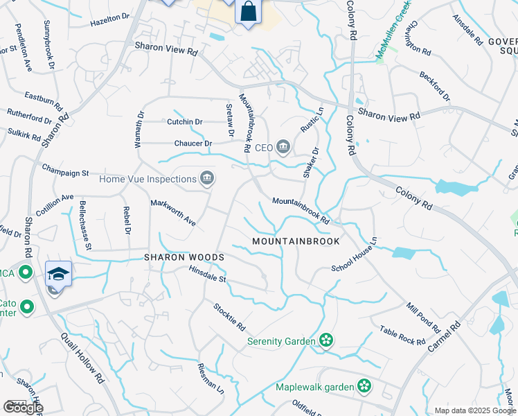 map of restaurants, bars, coffee shops, grocery stores, and more near 3332 Mountainbrook Road in Charlotte