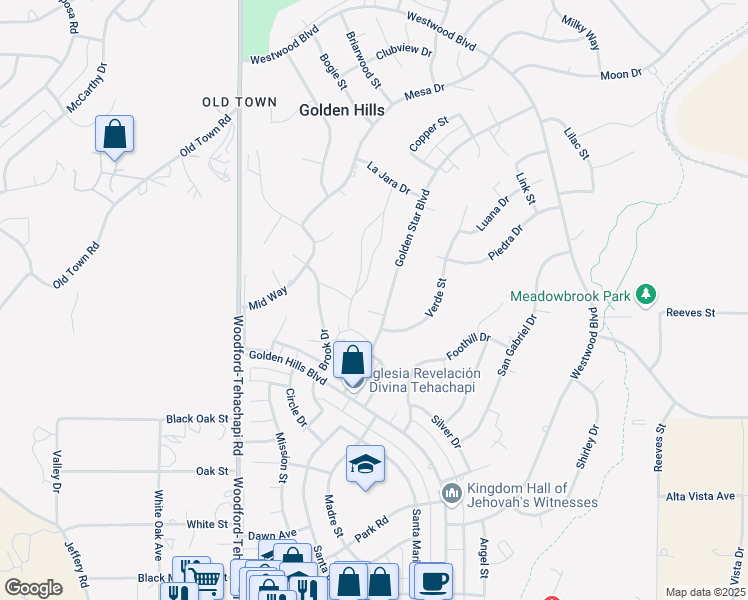 map of restaurants, bars, coffee shops, grocery stores, and more near 21721 Golden Star Boulevard in Tehachapi
