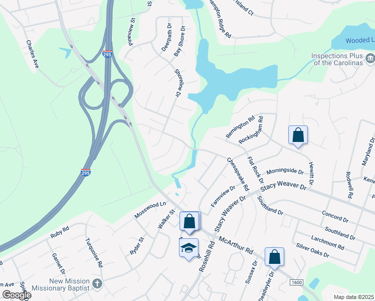 map of restaurants, bars, coffee shops, grocery stores, and more near 5301 Chesapeake Road in Fayetteville
