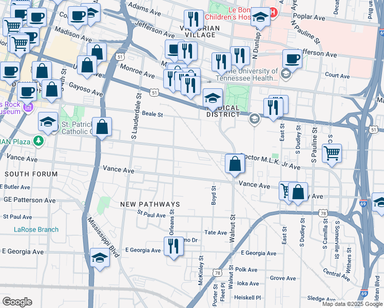 map of restaurants, bars, coffee shops, grocery stores, and more near 683 Doctor Martin Luther King Junior Avenue in Memphis