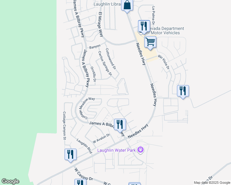 map of restaurants, bars, coffee shops, grocery stores, and more near 2064 Mesquite Lane in Laughlin