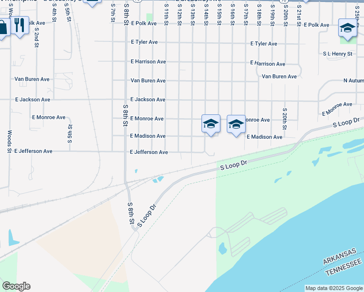 map of restaurants, bars, coffee shops, grocery stores, and more near 816 South 12th Street in West Memphis
