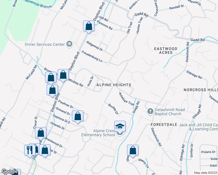 map of restaurants, bars, coffee shops, grocery stores, and more near 4827 Hunter Trail in Chattanooga