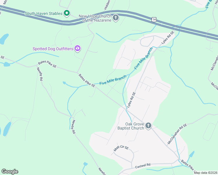 map of restaurants, bars, coffee shops, grocery stores, and more near 119 Greystone Ln SE in Cleveland