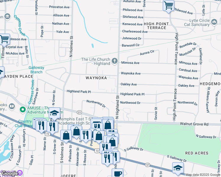 map of restaurants, bars, coffee shops, grocery stores, and more near 143 Ross M Lynn Drive in Memphis