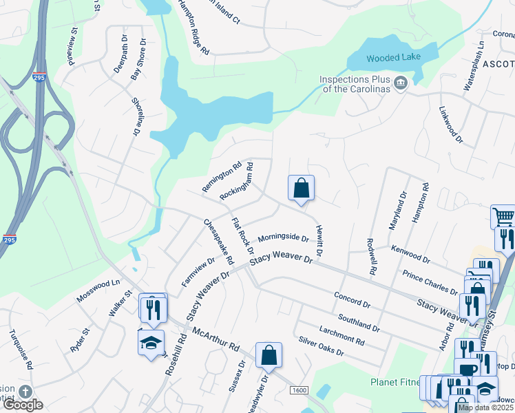 map of restaurants, bars, coffee shops, grocery stores, and more near 469 Waterbury Drive in Fayetteville