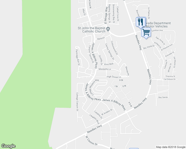 map of restaurants, bars, coffee shops, grocery stores, and more near 3374 Pheasant Canyon Way in Laughlin