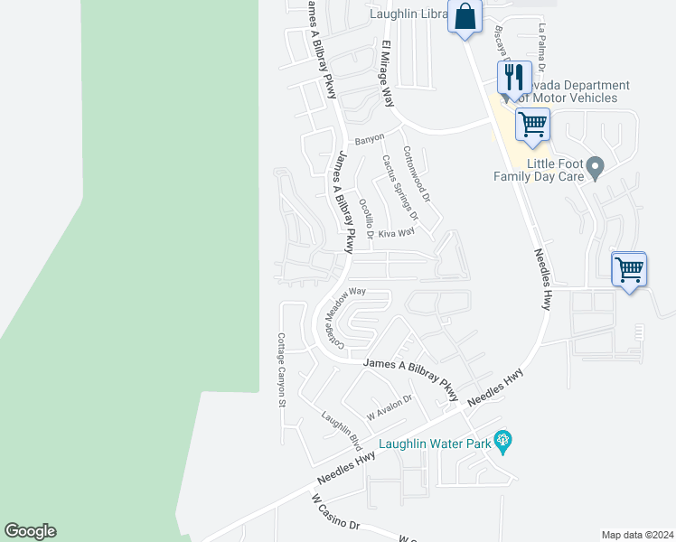 map of restaurants, bars, coffee shops, grocery stores, and more near 3374 Pheasant Canyon Way in Laughlin