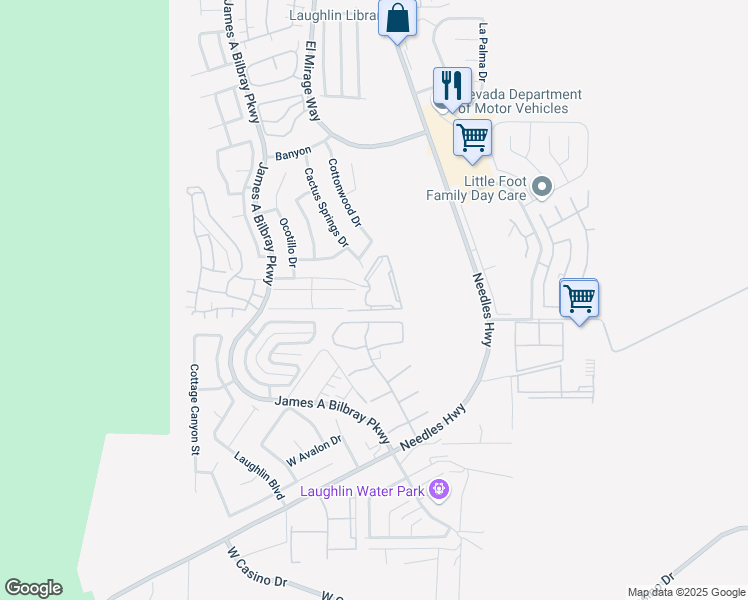 map of restaurants, bars, coffee shops, grocery stores, and more near 2060 Mesquite Lane in Laughlin