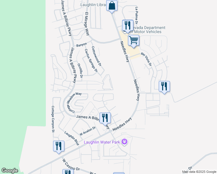 map of restaurants, bars, coffee shops, grocery stores, and more near 2052 Mesquite Lane in Laughlin
