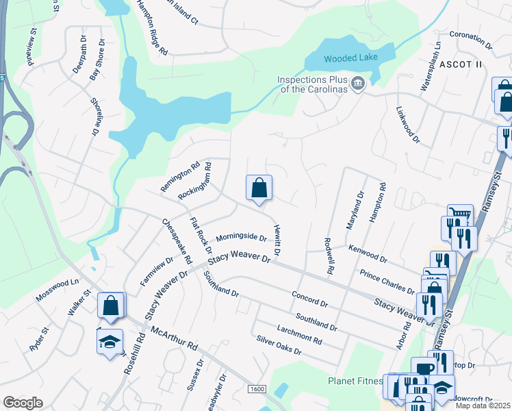 map of restaurants, bars, coffee shops, grocery stores, and more near 5148 Hewitt Drive in Fayetteville