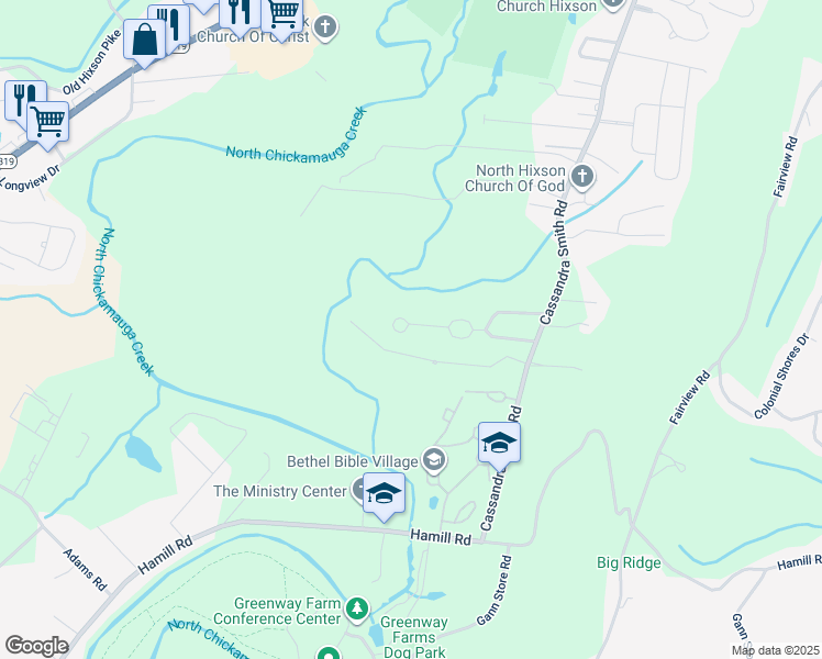 map of restaurants, bars, coffee shops, grocery stores, and more near 2950 Stage Run in Chattanooga