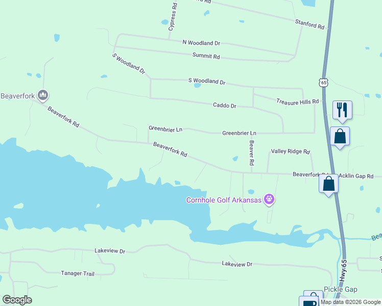 map of restaurants, bars, coffee shops, grocery stores, and more near 70 Beaverfork Road in Conway
