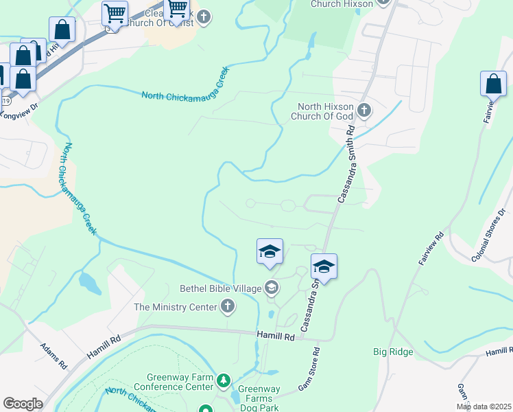 map of restaurants, bars, coffee shops, grocery stores, and more near 2950 Stage Run in Chattanooga