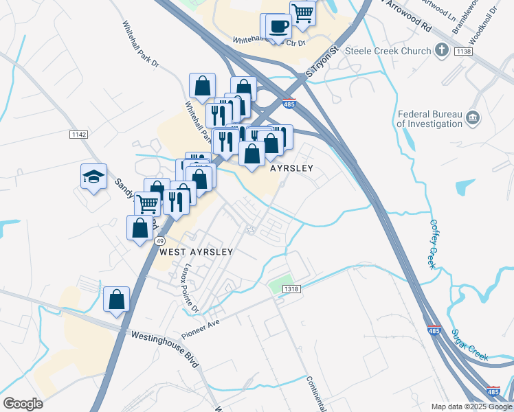 map of restaurants, bars, coffee shops, grocery stores, and more near in Charlotte