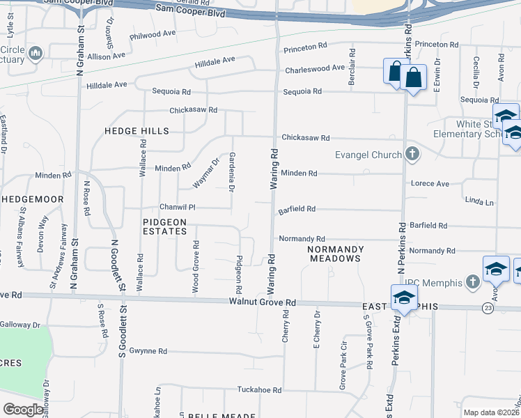 map of restaurants, bars, coffee shops, grocery stores, and more near 176 Ivy Chase Cove in Memphis