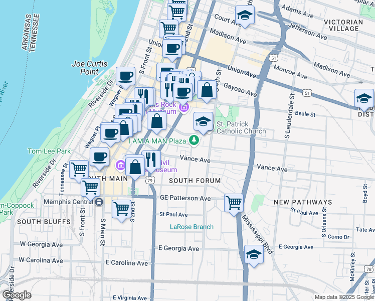 map of restaurants, bars, coffee shops, grocery stores, and more near 320 Bishop Row Drive in Memphis