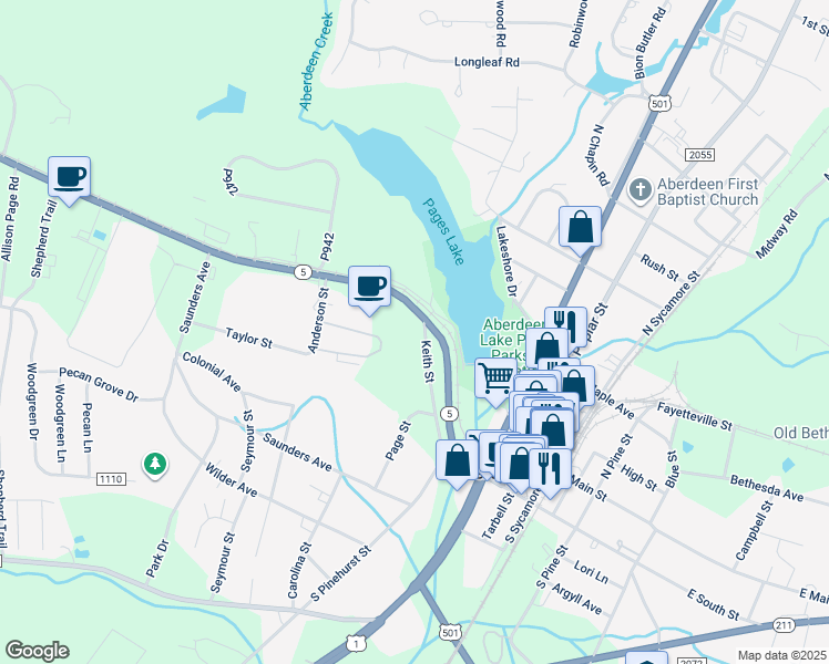 map of restaurants, bars, coffee shops, grocery stores, and more near 237 Keith Street in Aberdeen