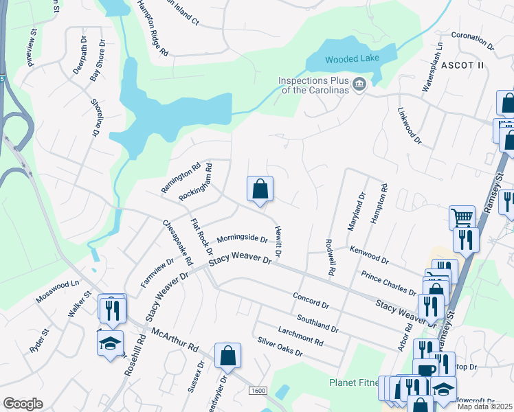 map of restaurants, bars, coffee shops, grocery stores, and more near 5148 Hewitt Drive in Fayetteville