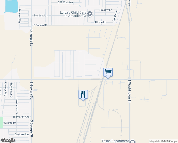map of restaurants, bars, coffee shops, grocery stores, and more near 1820 West Farmers Avenue in Amarillo