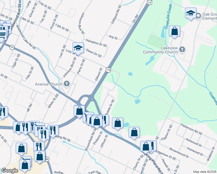 map of restaurants, bars, coffee shops, grocery stores, and more near 2268 Lois Street Southeast in Cleveland