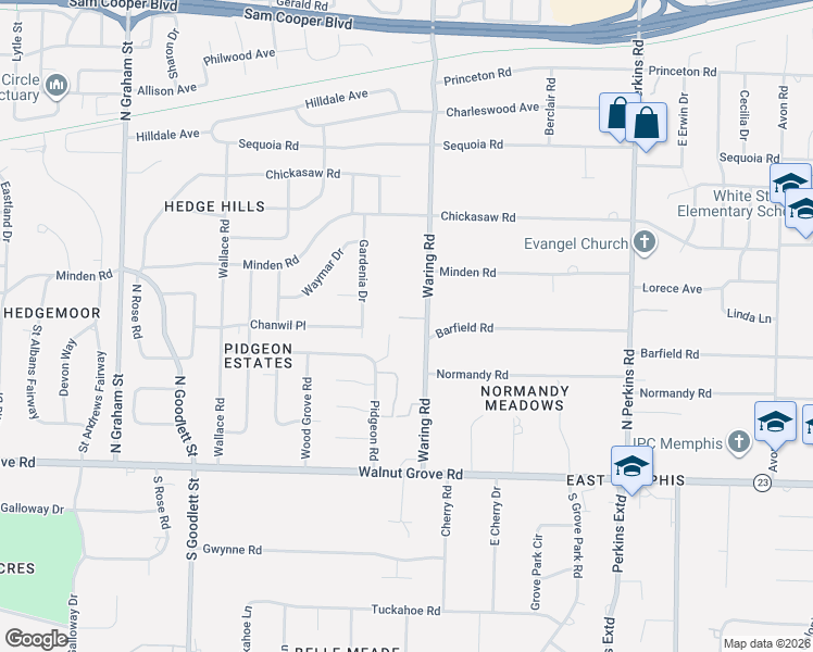 map of restaurants, bars, coffee shops, grocery stores, and more near 176 Ivy Chase Cove in Memphis