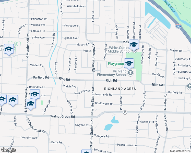 map of restaurants, bars, coffee shops, grocery stores, and more near 187 North White Station Road in Memphis