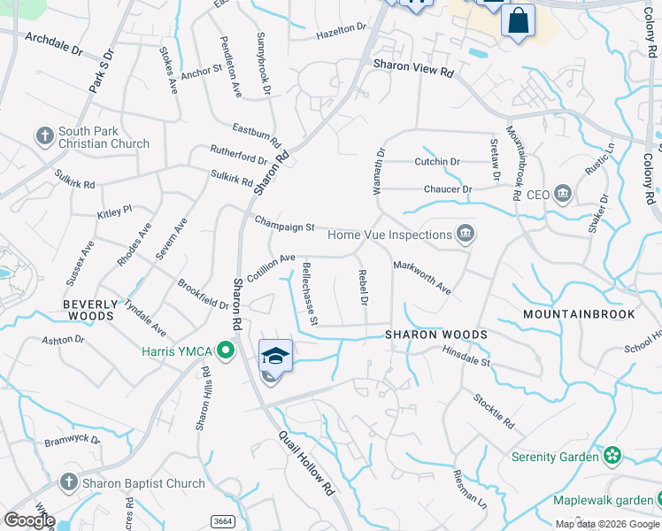 map of restaurants, bars, coffee shops, grocery stores, and more near 3339 Cotillion Avenue in Charlotte