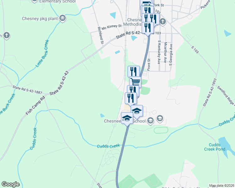 map of restaurants, bars, coffee shops, grocery stores, and more near 797 Red Line Avenue in Chesnee
