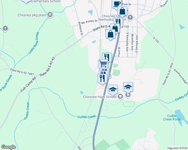 map of restaurants, bars, coffee shops, grocery stores, and more near 797 Red Line Avenue in Chesnee
