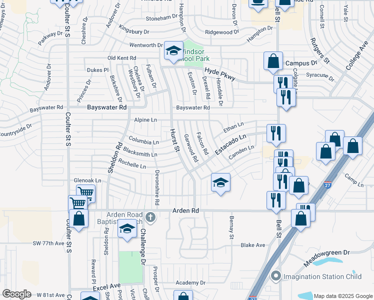 map of restaurants, bars, coffee shops, grocery stores, and more near 6522 Garwood Rd in Amarillo