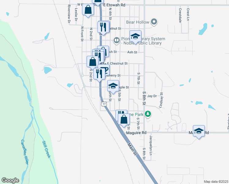 map of restaurants, bars, coffee shops, grocery stores, and more near 300 South 5th Street in Noble