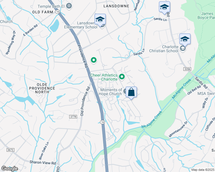 map of restaurants, bars, coffee shops, grocery stores, and more near 7408 Beacon Hill Lane in Charlotte