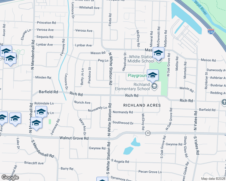 map of restaurants, bars, coffee shops, grocery stores, and more near 187 North White Station Road in Memphis