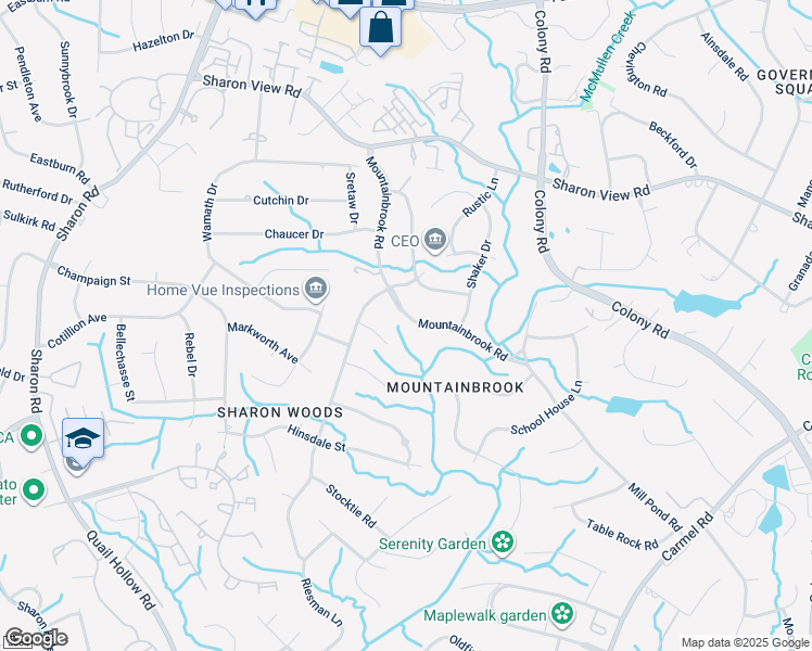 map of restaurants, bars, coffee shops, grocery stores, and more near 3332 Mountainbrook Road in Charlotte